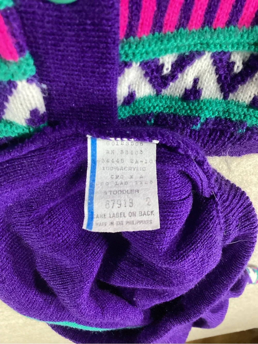 Vintage Hanes Purple Knit Cardigan and Skirt Set with Teal and Pink Accents